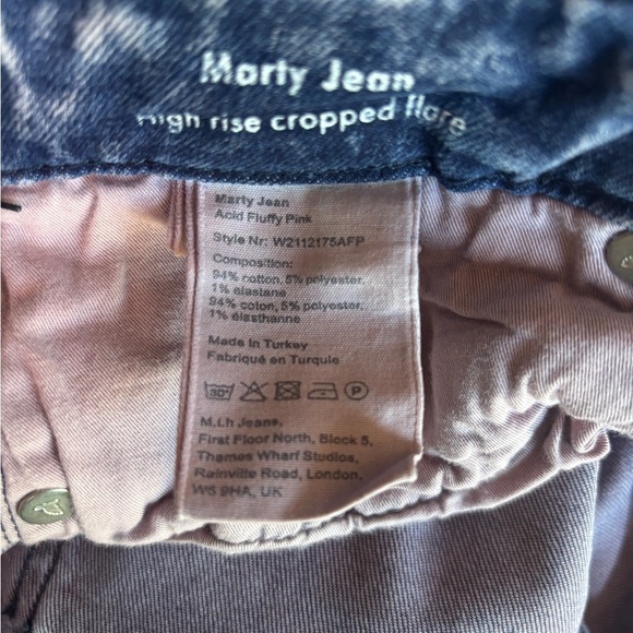 M.i.h. Anthropologie Marty Fluffy Pink Acid Wash Cropped Flare Jeans 32 - Picture 9 of 9